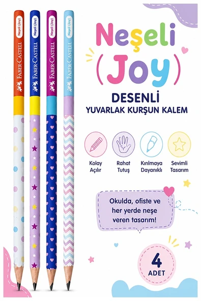 Neşeli Joy Kurşun Kalem 4 Adet Faber Castell Yuvarlak Gövdeli Siyah Kurşun Kalem Yumuşak Yazım Kolay Tutuş Kaliteli ürün görseli 1