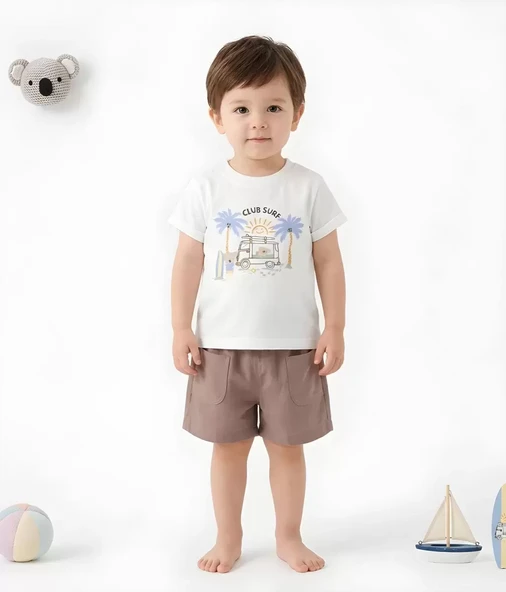 6/24 Ay Gabardin Şort Basic Tişört Bebek Takımı ürün görseli 1
