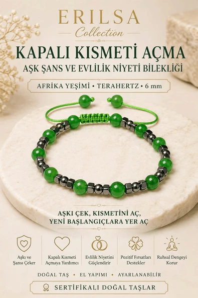 Sertifikalı Kapalı Kısmeti Açma Aşk Şans Evlilik Niyeti Bilekliği Afrika Yeşimi Terahertz 6 mm ürün görseli 1