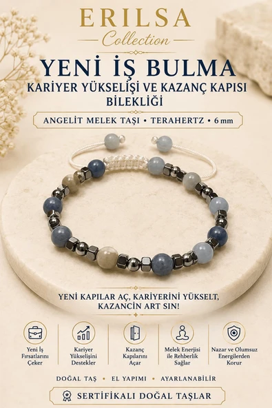 Sertifikalı Yeni İş Bulma Kariyer Yükselişi Kazanç Kapısı Bilekliği Angelit Terahertz 6 mm ürün görseli 1