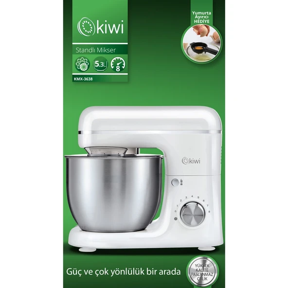Kiwi KMX-3638 Beyaz Hamur Yoğurma & Stand Mikser 5,3 Lt 1300W Mutfak Şefi ürün görseli 1