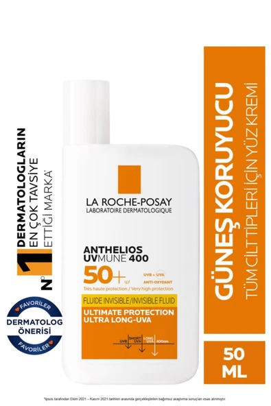 La Roche Posay Anthelios Uvmune Fluid SPF+50 Tüm Ciltler İçin Yüksek Korumalı Yüz Güneş Kremi ürün görseli 1