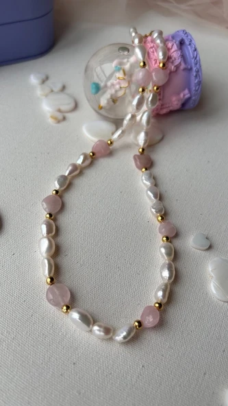 İnci pembe kuvars kolye - Resim 2