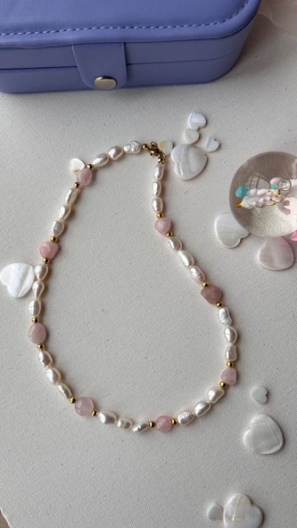 İnci pembe kuvars kolye - Resim 3
