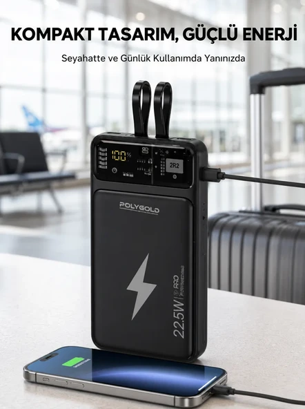 Powerbank Dahili Ekranlı 10000 mAh Çift Kablolu Yeni Nesil ürün görseli 1