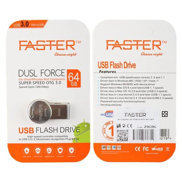 Faster 64 Gb Metal USB Flash Bellek - Resim 4
