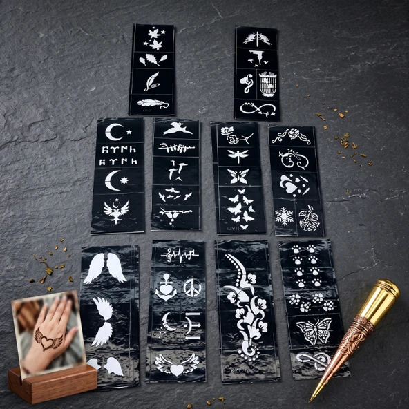 Karışık Desenli Tüp Kına Şablonu - 10'lu Paket - 8x20 cm ürün görseli 1
