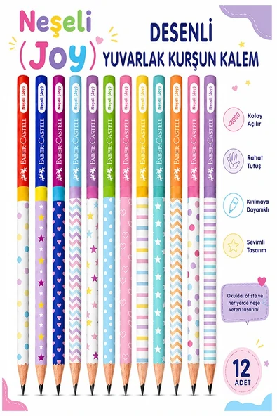 Neşeli Joy Kurşun Kalem 12 Adet Faber Castell Yuvarlak Gövdeli Siyah Kurşun Kalem Yumuşak Yazım Kolay Tutuş Kaliteli ürün görseli 1