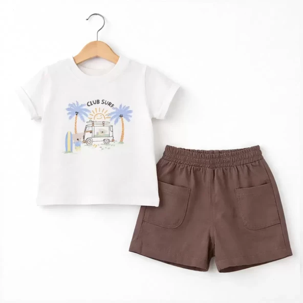 6/24 Ay Gabardin Şort Basic Tişört Bebek Takımı ürün görseli 1