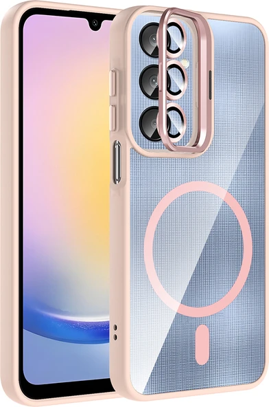 Galaxy A26 Kılıf Standlı ve Kamera Lens Hediyeli M-Safe Şarj Özellikli Mnc Etro Kapak - Pembe ürün görseli 1