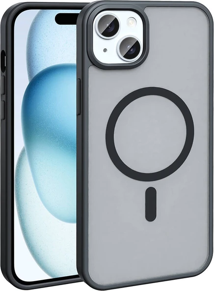Apple iPhone 15 Plus Kılıf Magsafe Şarj Özellikli Mat Arka Yüzey Mnc Sio Kapak-Siyah ürün görseli 1