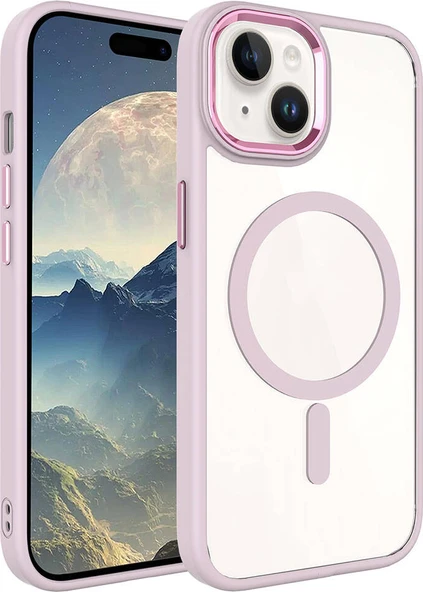 Apple iPhone 15 Plus Kılıf Wireless Şarj Özellikli Mnc Krom Magsafe Silikon Kapak-Pembe Açık ürün görseli 1