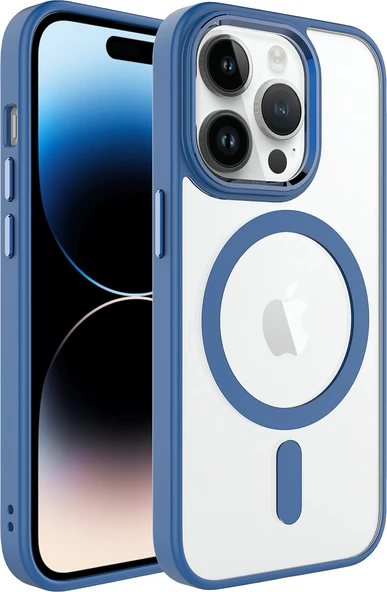 Apple iPhone 14 Pro Max Kılıf Wireless Şarj Özellikli Mnc Krom Magsafe Silikon Kapak-Lavendery Gray ürün görseli 1