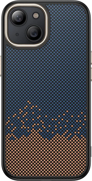 iPhone 14 Kılıf M-Safe Şarj Özellikli Karbon Fiber Görünümlü Mnc Antina Kapak - Mavi ürün görseli 1