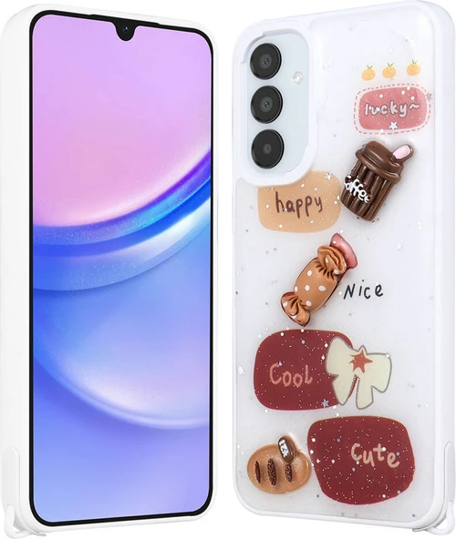 Galaxy A54 Kılıf Parlayan Sıvılı Simli Kabartma Figürlü Mnc Cevze Kapak-Beyaz ürün görseli 1