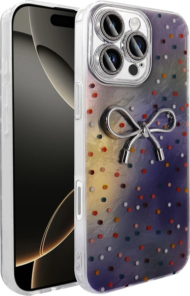 iPhone 16 Pro Kılıf Kamera Korumalı Figürlü Mnc Ponti Silikon Kapak - Lila ürün görseli 1