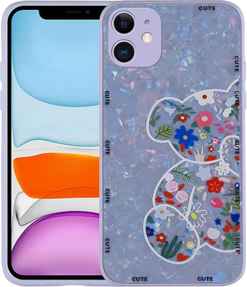 iPhone 11 Kılıf Desenli Sert Silikon Mnc Mumila Kapak-Lila Bear ürün görseli 1