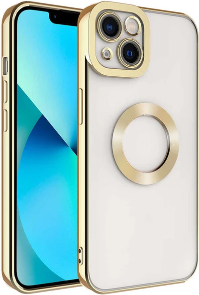Apple iPhone 14 Plus Kılıf Kamera Korumalı Logo Gösteren Mnc Omega Kapak-Gold ürün görseli 1