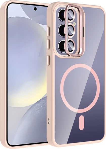 Galaxy S24 Plus Kılıf Standlı ve Kamera Lens Hediyeli M-Safe Şarj Özellikli Mnc Etro Kapak - Pembe ürün görseli 1