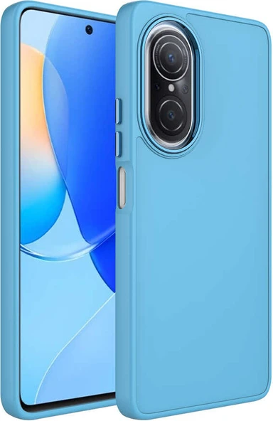 Huawei Nova 9 Se Kılıf Metal Çerçeve ve Buton Tasarımlı Silikon Mnc Luna Kapak-Sierra Mavi ürün görseli 1