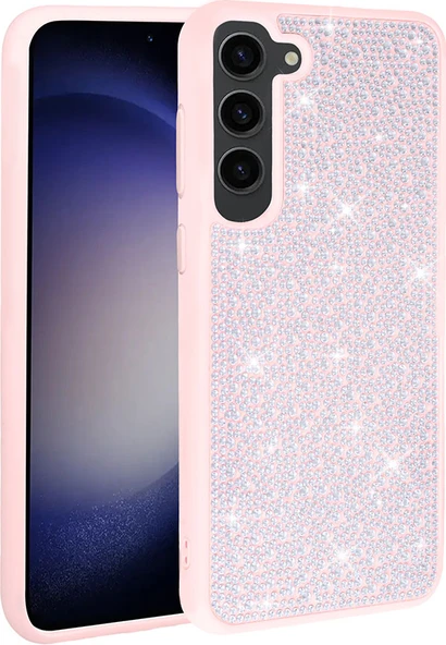 Galaxy S23 Plus Kılıf Parlak Taşlı Tasarım Mnc Ston Kapak-Pembe ürün görseli 1