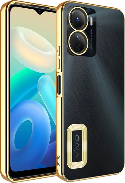 Vivo Y16 Kılıf Kamera Korumalı Logo Gösteren Mnc Omega Kapak-Gold ürün görseli 1