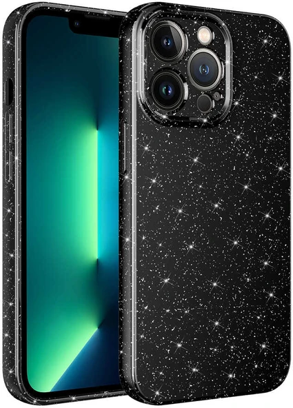 iPhone 13 Pro Max Uyumlu Kamera Korumalı Simli Lüks Mnc Koton Kapak-Siyah ürün görseli 1