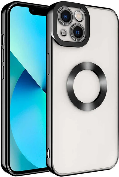 Apple iPhone 14 Plus Kılıf Kamera Korumalı Logo Gösteren Mnc Omega Kapak-Siyah ürün görseli 1