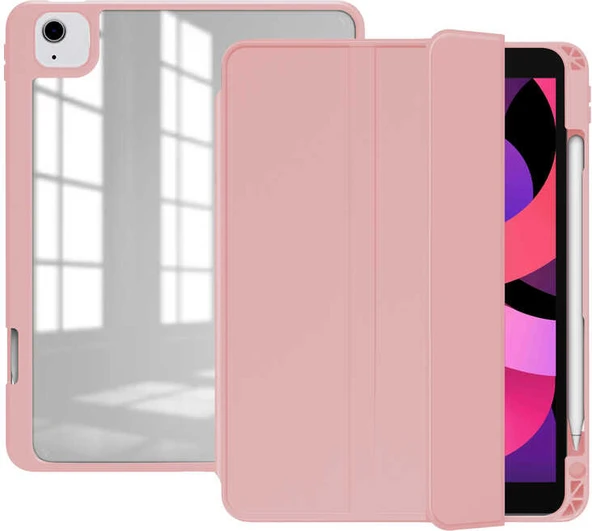 iPad Air 11 2025 M3 Kılıf Mnc Nort Arkası Şeffaf Standlı Kılıf - Pembe ürün görseli 1