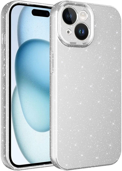 Apple iPhone 15 Plus Kılıf Kamera Korumalı Simli Lüks Mnc Koton Kapak-Gümüş ürün görseli 1