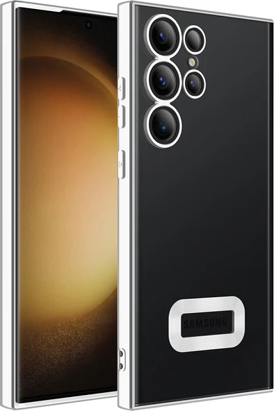 Galaxy S23 Ultra Kılıf Kamera Korumalı Logo Gösteren Mnc Omega Kapak-Gümüş ürün görseli 1
