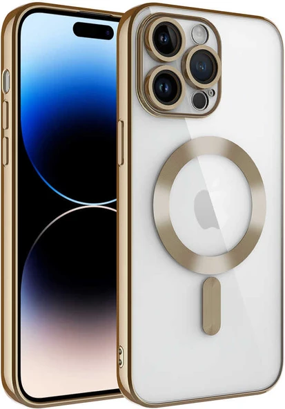 Apple iPhone 14 Pro Kılıf Kamera Korumalı Magsafe Wireless Şarj Özellikli Mnc Demre Kapak-Gold ürün görseli 1