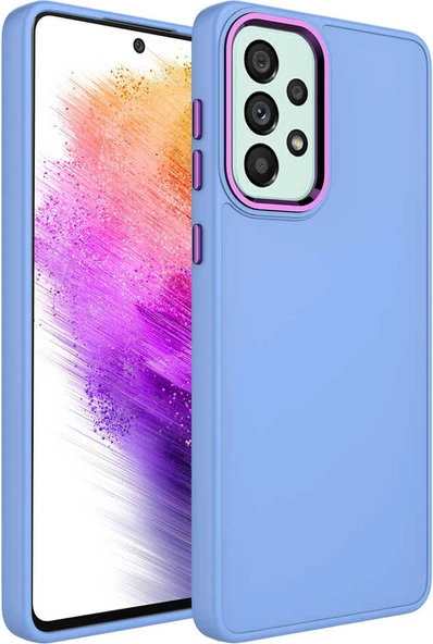 Galaxy A53 5g Kılıf Metal Çerçeve ve Buton Tasarımlı Silikon Mnc Luna Kapak-Lila ürün görseli 1