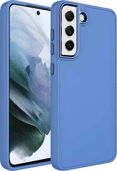 Galaxy S21 Fe Kılıf Metal Çerçeve ve Buton Tasarımlı Silikon Mnc Luna Kapak-Lavendery Gray ürün görseli 1