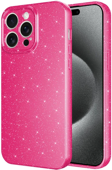 Apple iPhone 15 Pro Max Kılıf Kamera Korumalı Simli Lüks Mnc Koton Kapak-Pembe Koyu ürün görseli 1