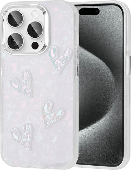 Apple iPhone 15 Pro Max Kılıf Kabartma Figürlü Parlak Mnc Eralli Silikon Kapak-Kalp ürün görseli 1