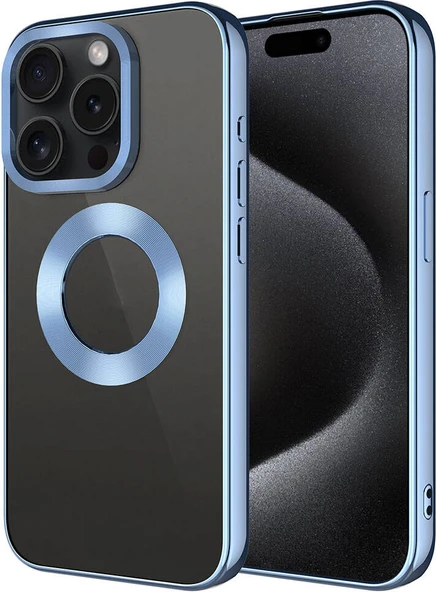 Apple iPhone 15 Pro Kılıf Tek Kamera Çerçeveli Logo Gösteren Mnc Omega Kapak-Sierra Mavi ürün görseli 1