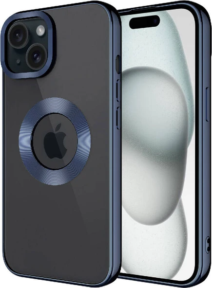 Apple iPhone 15 Kılıf Kamera Korumalı Logo Gösteren Mnc Omega Kapak-Lacivert ürün görseli 1