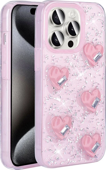 Apple iPhone 15 Pro Max Kılıf Airbagli Simli Arka Yüzey Mnc Işıltı Silikon Kapak-Pembe ürün görseli 1