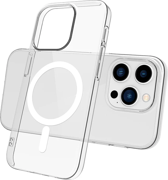 Apple iPhone 15 Pro Kılıf Mnc Magsafe Şarj Özellikli Şeffaf Tek Kamera Çerçeveli Porto Kapak-Renksiz ürün görseli 1
