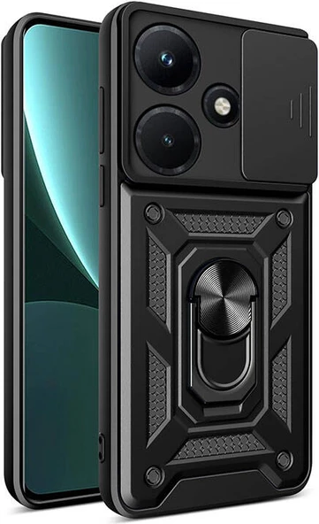 Infinix Hot 30I Kılıf Magnetik Standlı Kamera Korumalı Mnc Sürgülü Vega Kapak-Siyah ürün görseli 1