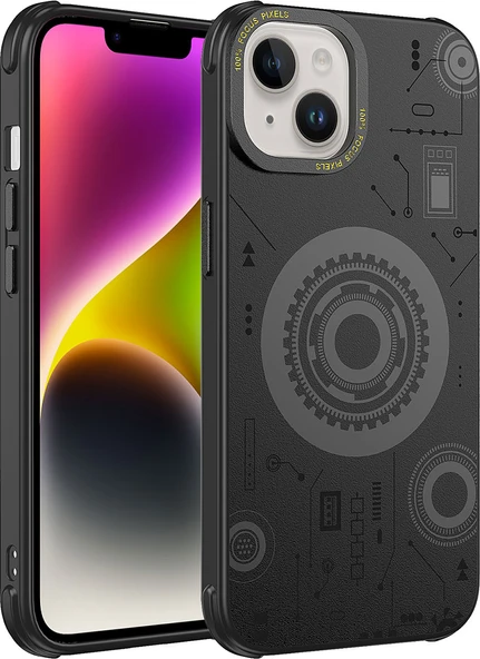 Apple iPhone 14 Plus Kılıf Mnc Wireless Şarj Özellikli Desenli Hot Kapak-Siyah ürün görseli 1