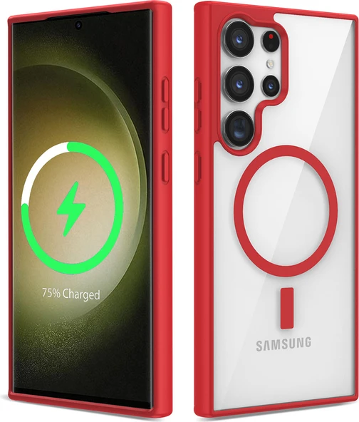 Galaxy S22 Ultra Kılıf Magsafe Wireless Şarj Özellikli Silikon Mnc Ege Kapak-Kırmızı ürün görseli 1