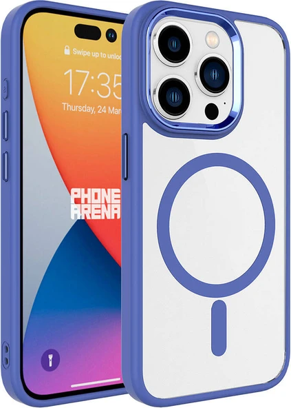 Apple iPhone 15 Pro Kılıf Wireless Şarj Özellikli Mnc Krom Magsafe Silikon Kapak-Mavi ürün görseli 1