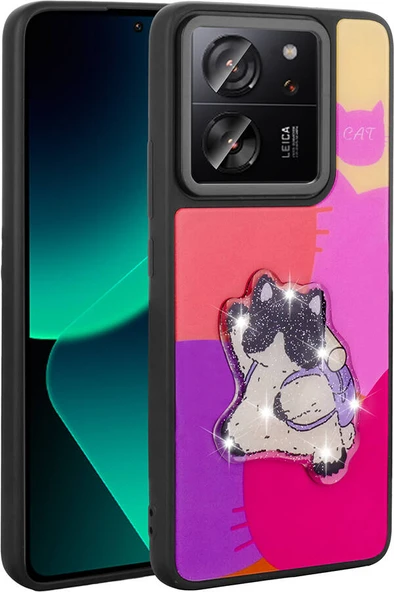Xiaomi Mi 13T Kılıf Parlayan Kabartmalı Ikonik Figürlü Mnc Amas Silikon Kapak-Mor ürün görseli 1