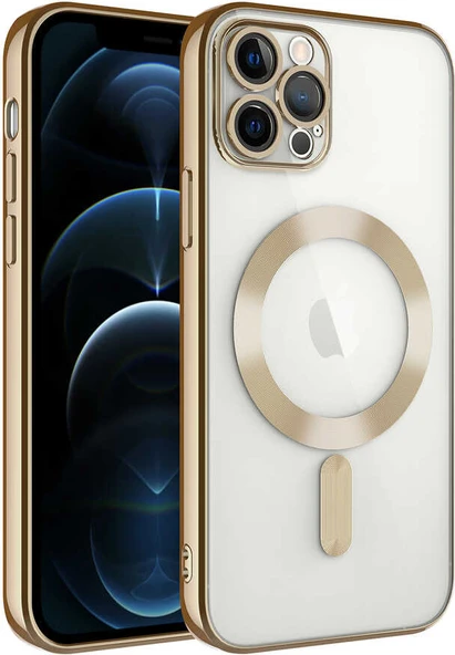 Apple iPhone 13 Pro Kılıf Kamera Korumalı Magsafe Wireless Şarj Özellikli Mnc Demre Kapak-Gold ürün görseli 1