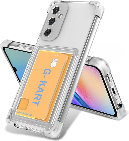 Galaxy A15 Kılıf Airbag Tasarımlı Şeffaf Kartlıklı Mnc G-Kart Kapak-Renksiz ürün görseli 1