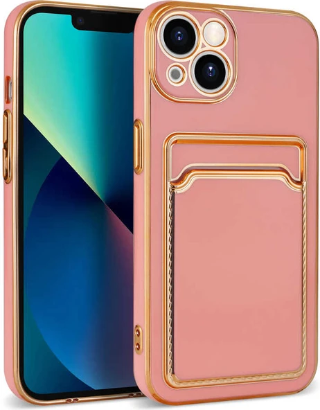 iPhone 13 Uyumlu Mnc Bark Kartlıklı Kapak-Rose Gold ürün görseli 1