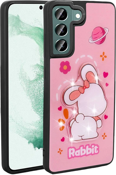 Galaxy S21 Fe Kılıf Parlayan Kabartmalı Ikonik Figürlü Mnc Amas Silikon Kapak-Pembe ürün görseli 1
