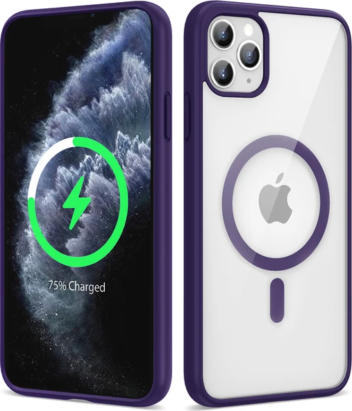 Apple iPhone 11 Pro Kılıf Magsafe Wireless Şarj Özellikli Silikon Mnc Ege Kapak-Derin Mor ürün görseli 1